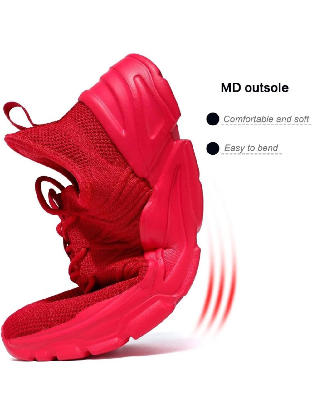 Men's Red Rubber Non Slip Breathable Lightweight Fashion Athletic Sneakers - Picture 3 of 7